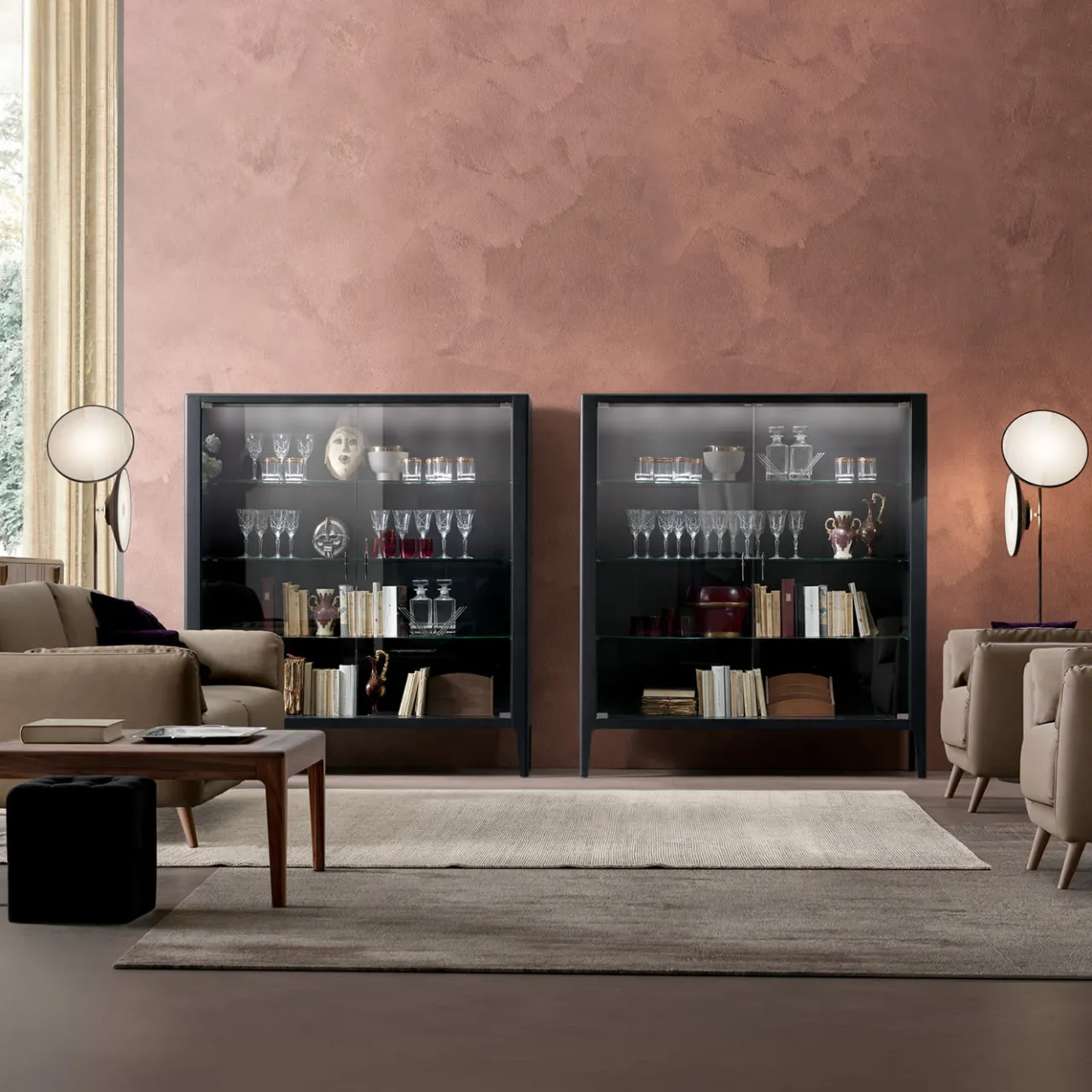 Modesign Cabinets<Domino 2-Door Anthracite Walnut Display Cabinet