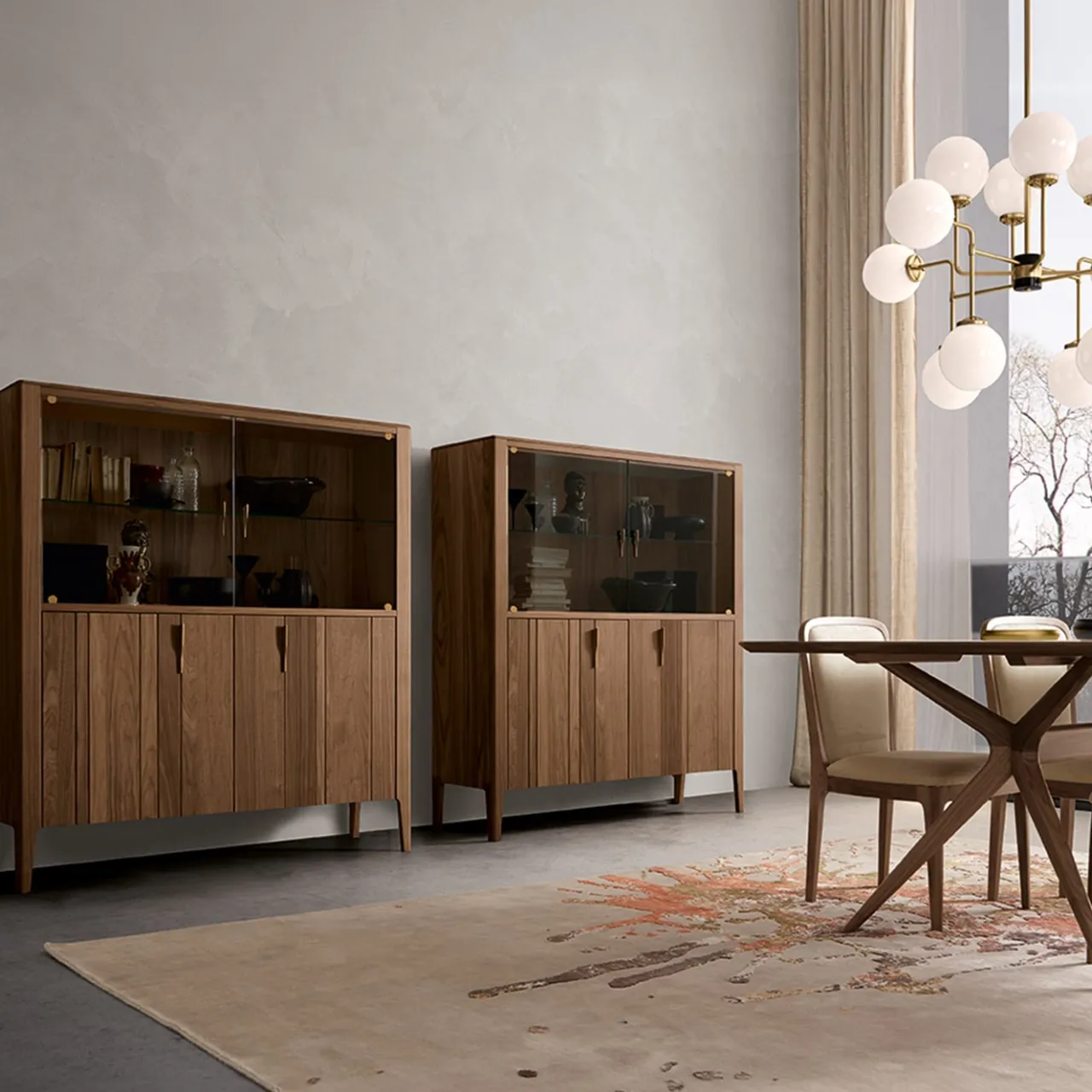 Modesign Cabinets<Domino 4-Door Glass & Canaletto Walnut Cabinet