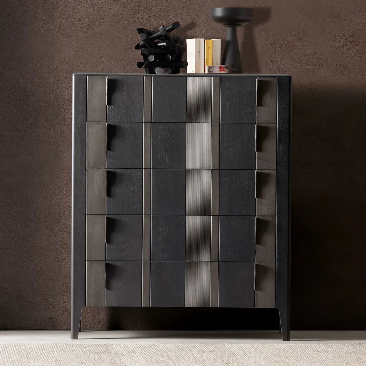 Modesign Dressers<Domino 5-Drawer Two-Toned Gray Canaletto Walnut Chest of Drawers