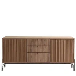 Morica Design Sideboards Buffets<2-Door canette cognac Leather & Walnut Sideboard