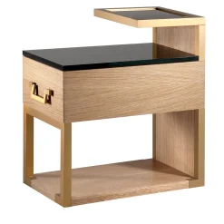 Chelini Nightstands<Durmast Bedside Table with Black Glass Top by Michele Bonan