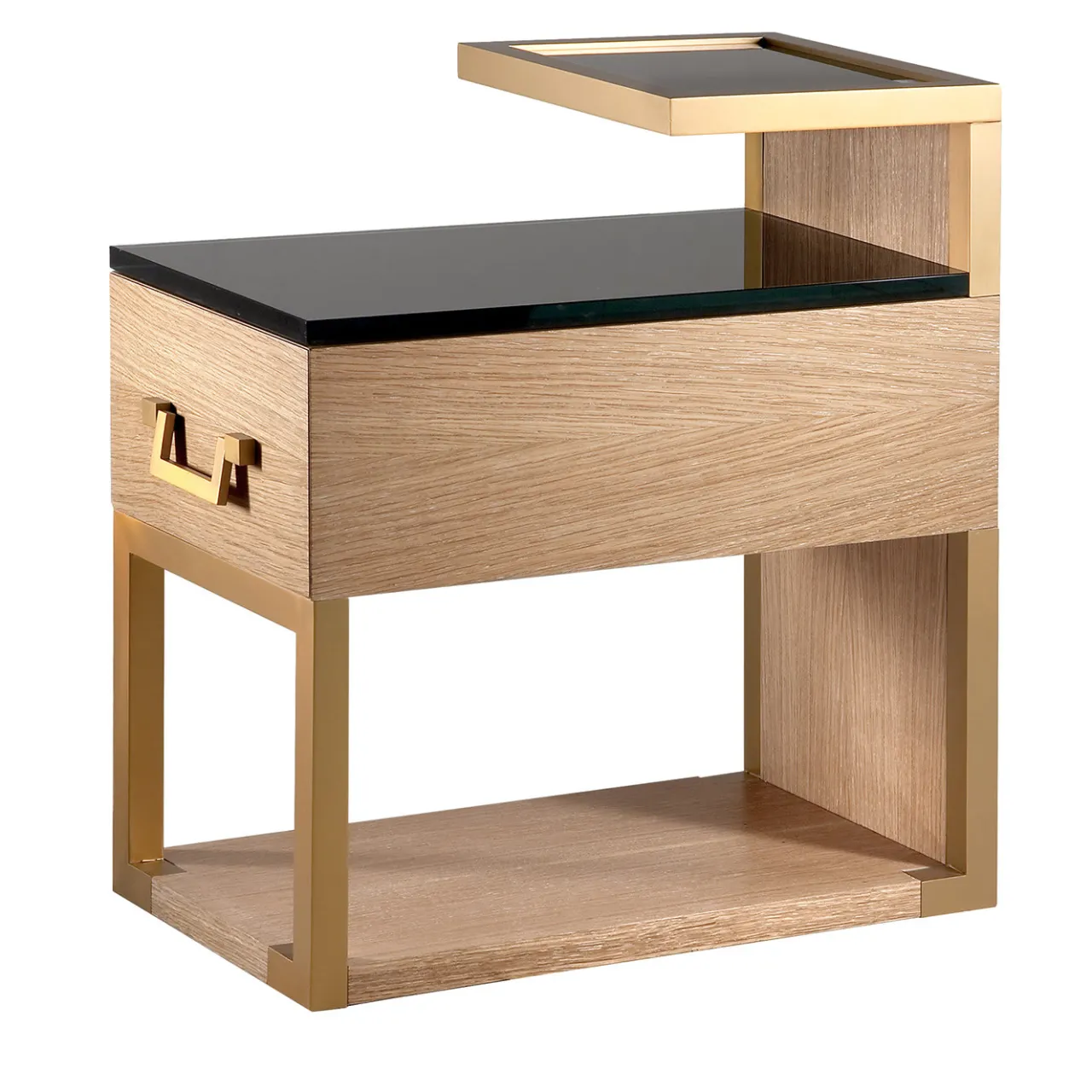 Chelini Nightstands<Durmast Bedside Table with Black Glass Top by Michele Bonan