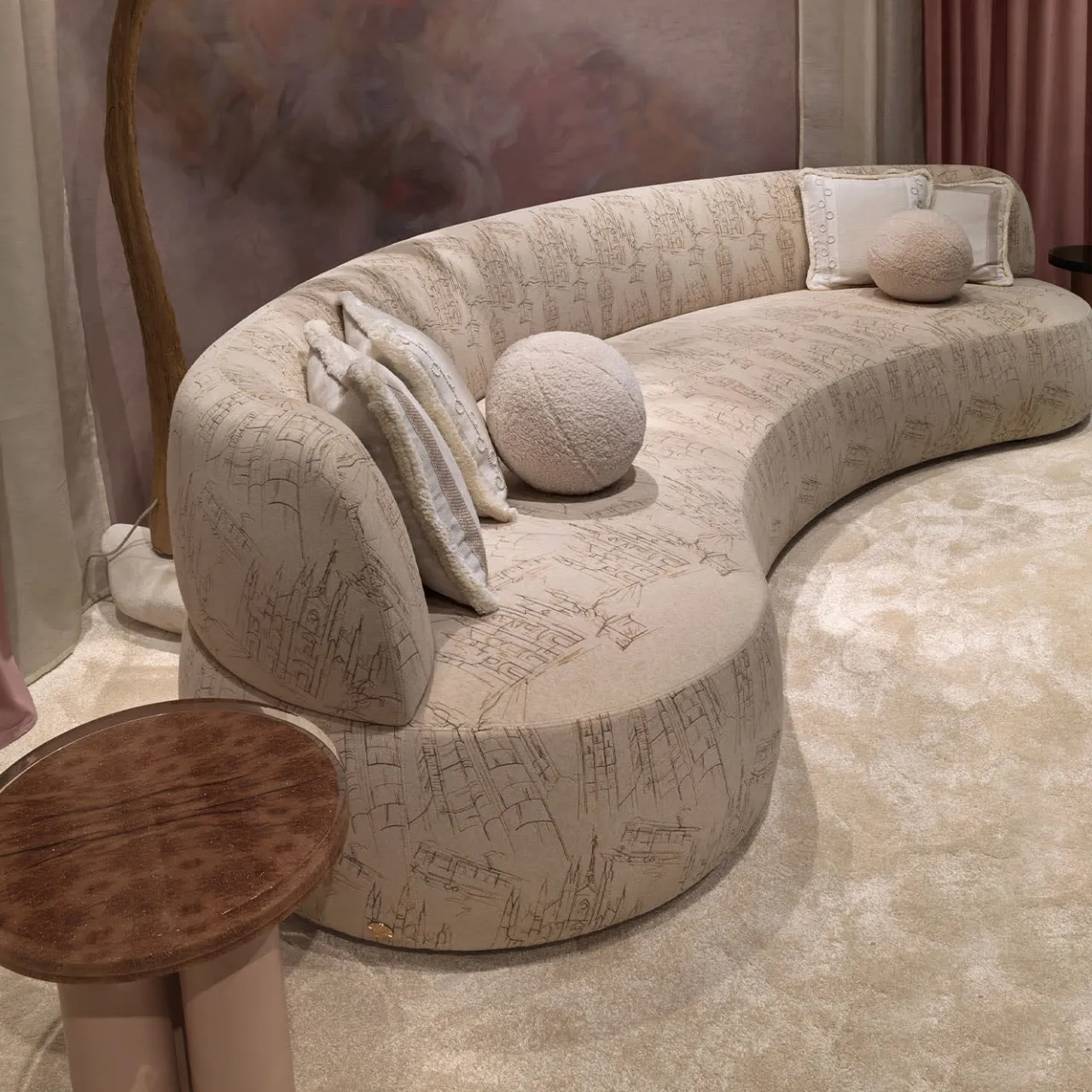 Chiara Provasi Sofas<Duse Cityscape-Embroidered Beige Fabric Sofa