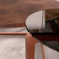 PuraVisione Coffee Tables<ECLISSE Round Walnut & Glass Coffee Table
