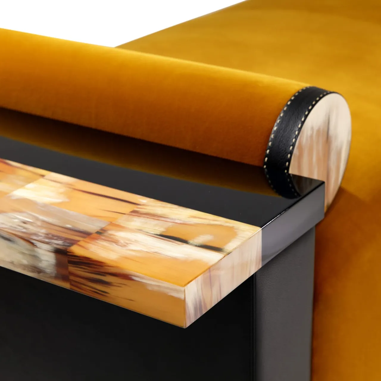 Arcahorn Chaises<Egon Yellow Velvet With Leather And Horn Details Chaise Lounge