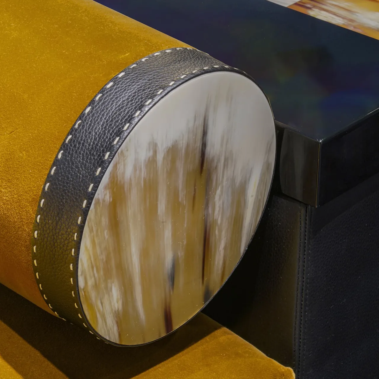 Arcahorn Chaises<Egon Yellow Velvet With Leather And Horn Details Chaise Lounge
