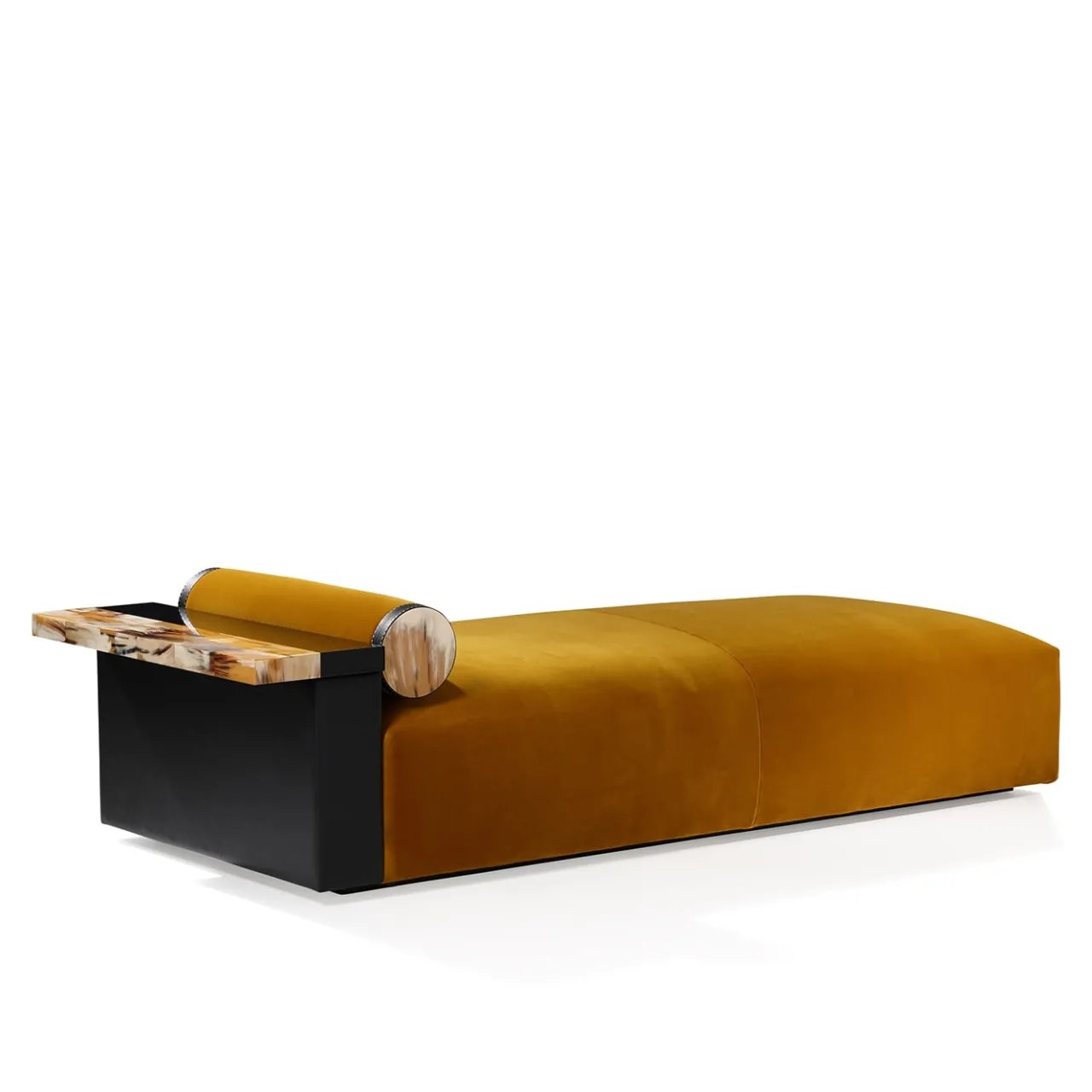 Arcahorn Chaises<Egon Yellow Velvet With Leather And Horn Details Chaise Lounge