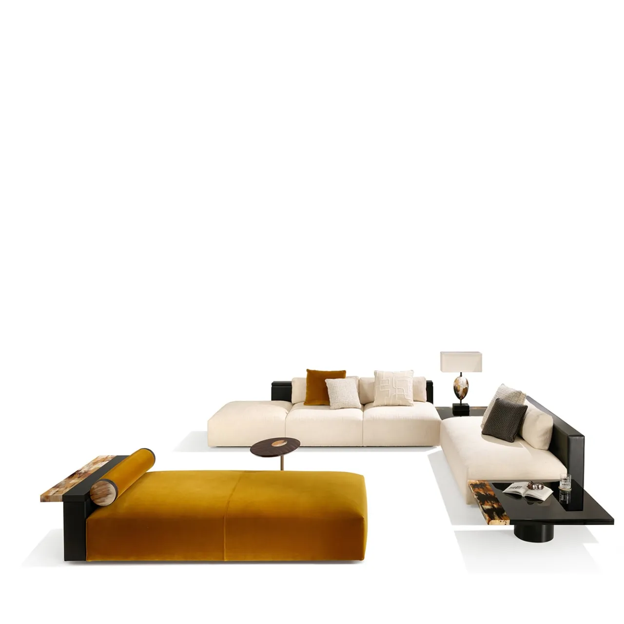 Arcahorn Chaises<Egon Yellow Velvet With Leather And Horn Details Chaise Lounge