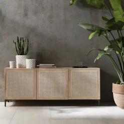 Mila Maurizi Sideboards Buffets<Elisa 3-Door Ash & Wicker Sideboard