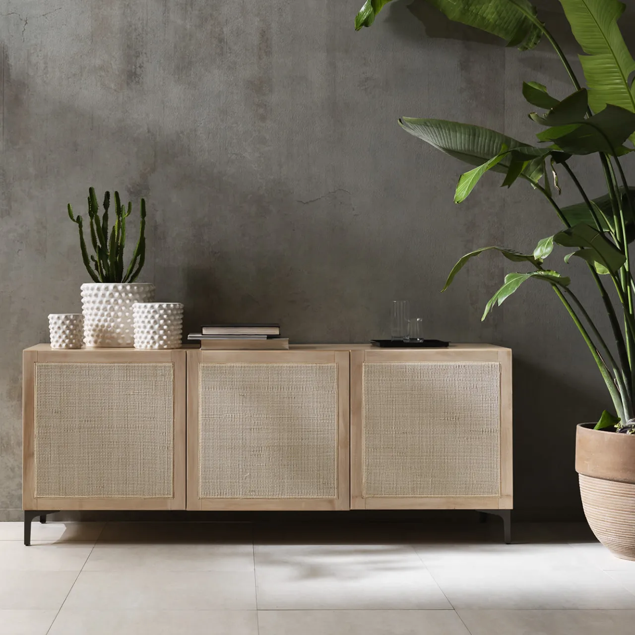 Mila Maurizi Sideboards Buffets<Elisa 3-Door Ash & Wicker Sideboard