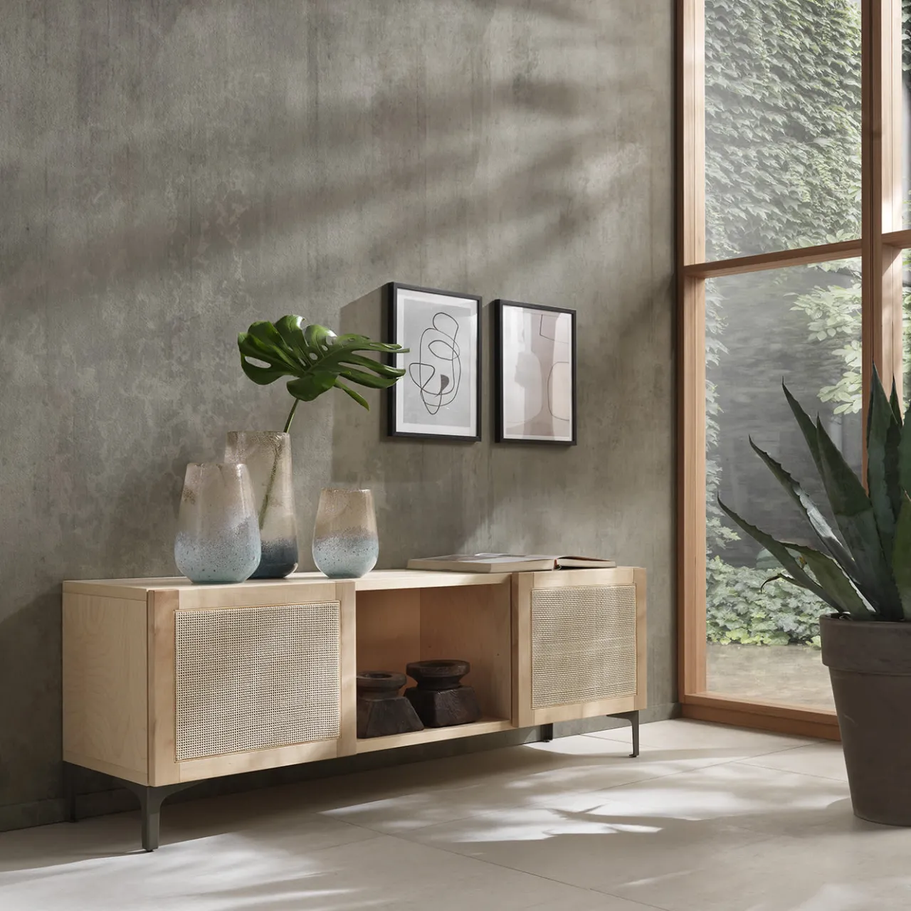 Mila Maurizi Sideboards Buffets<Elisa 2-Door Ash & Wicker TV Stand