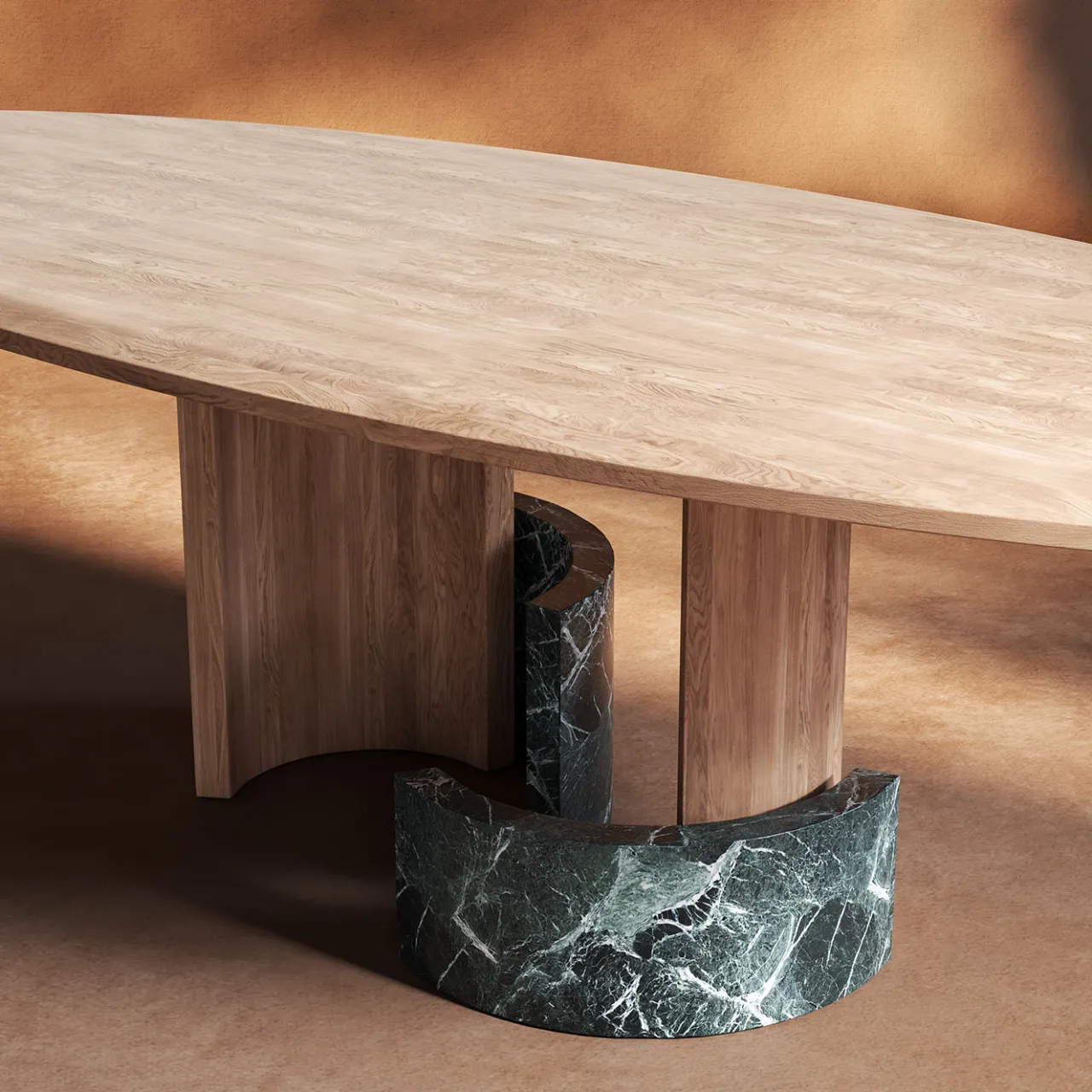 dAM Atelier Dining Tables<Ellipse Oval Wood and Green Marble Dining Table