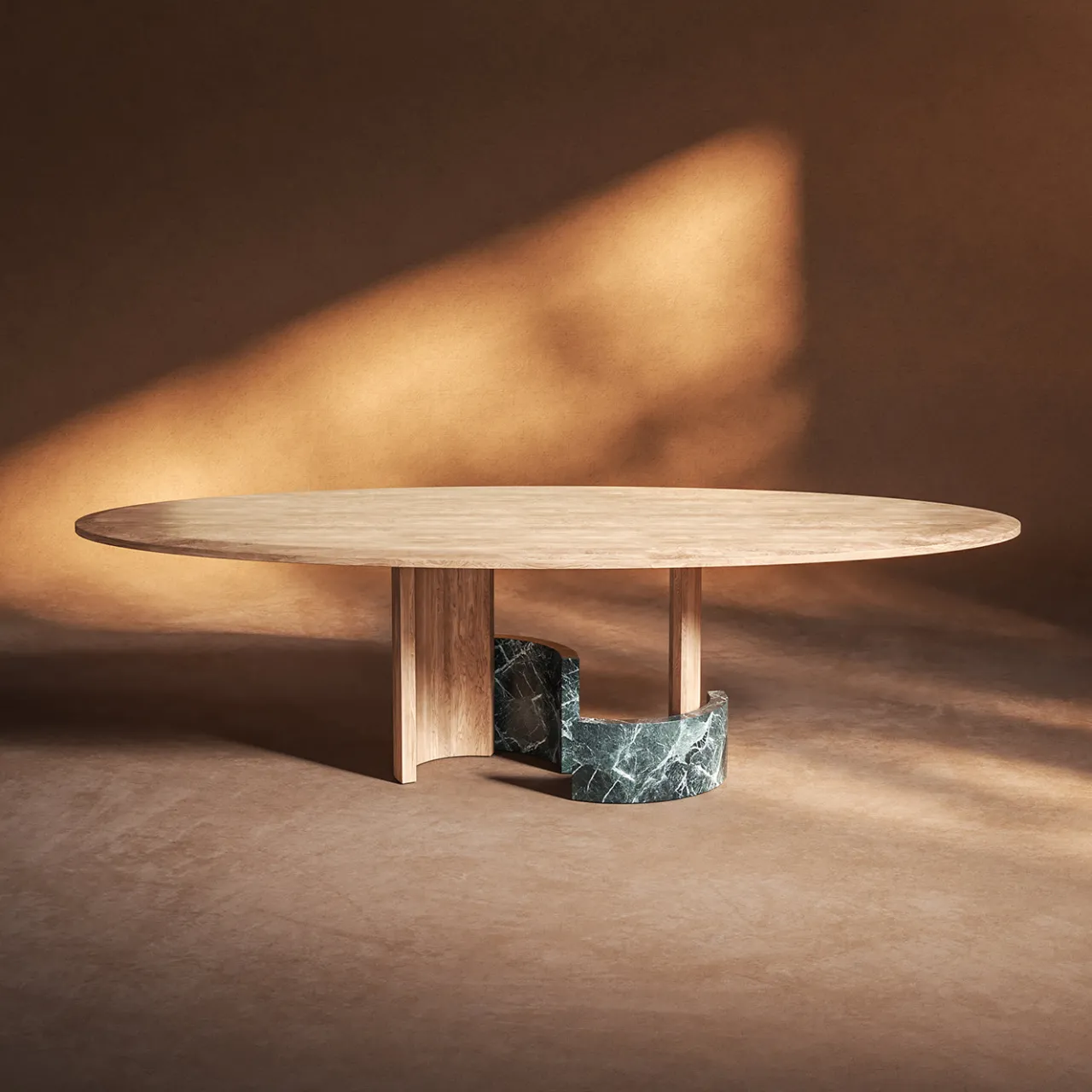 dAM Atelier Dining Tables<Ellipse Oval Wood and Green Marble Dining Table