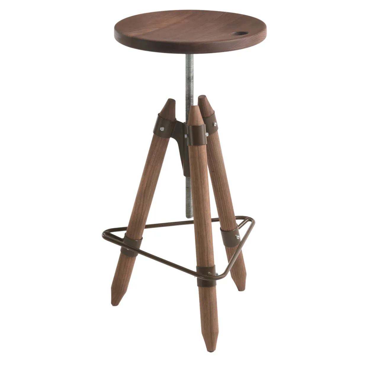Riva 1920 Stools<Ello solid Walnut wood and iron Adjustable bar stool
