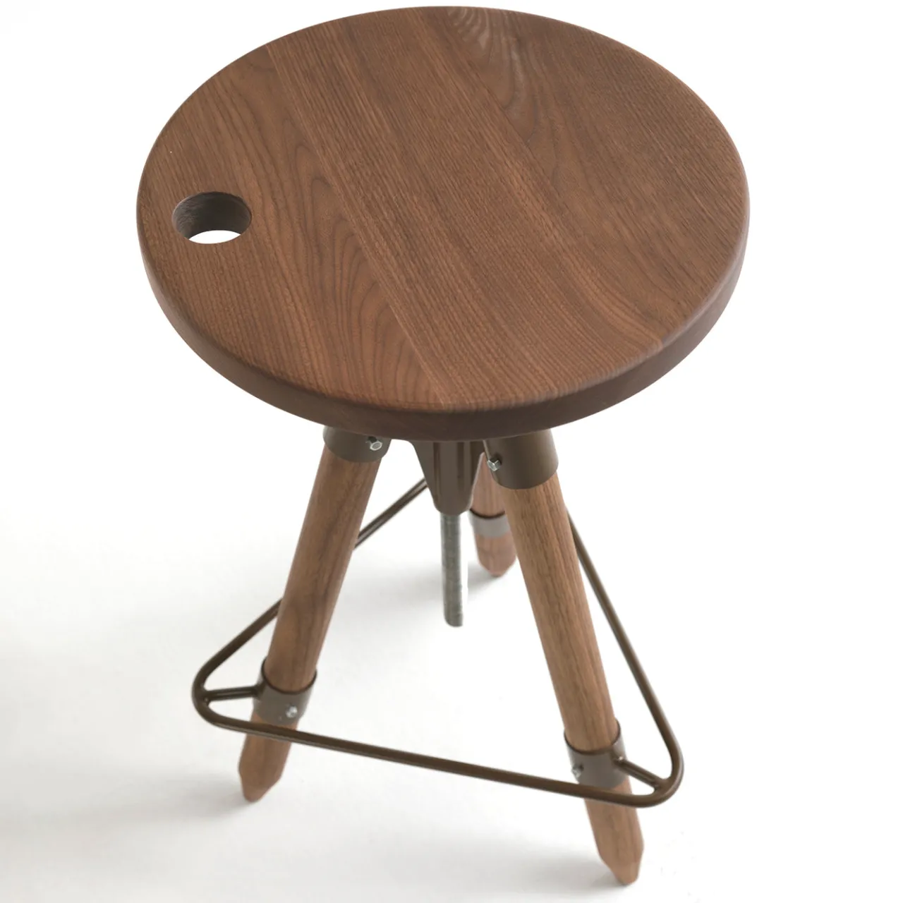 Riva 1920 Stools<Ello solid Walnut wood and iron Adjustable bar stool