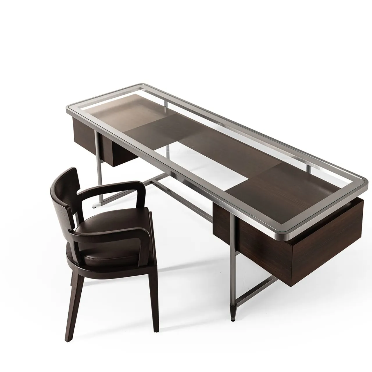 Fratelli Boffi Desk & Writing Tables<Equilibria Brown Wood with Glass Top Desk by Storagemilano