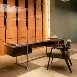 Fratelli Boffi Desk & Writing Tables<Equilibria Brown Wood with Glass Top Desk by Storagemilano