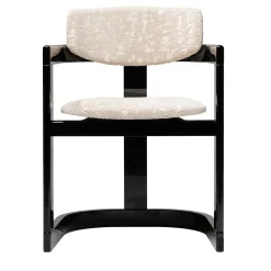 Arcahorn Chairs<Essa White Fabric And Glossy Black Wood With Horn Inlays Chair