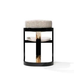 Arcahorn Chairs<Essa White Fabric And Glossy Black Wood With Horn Inlays Chair