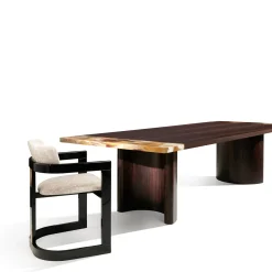 Arcahorn Chairs<Essa White Fabric And Glossy Black Wood With Horn Inlays Chair