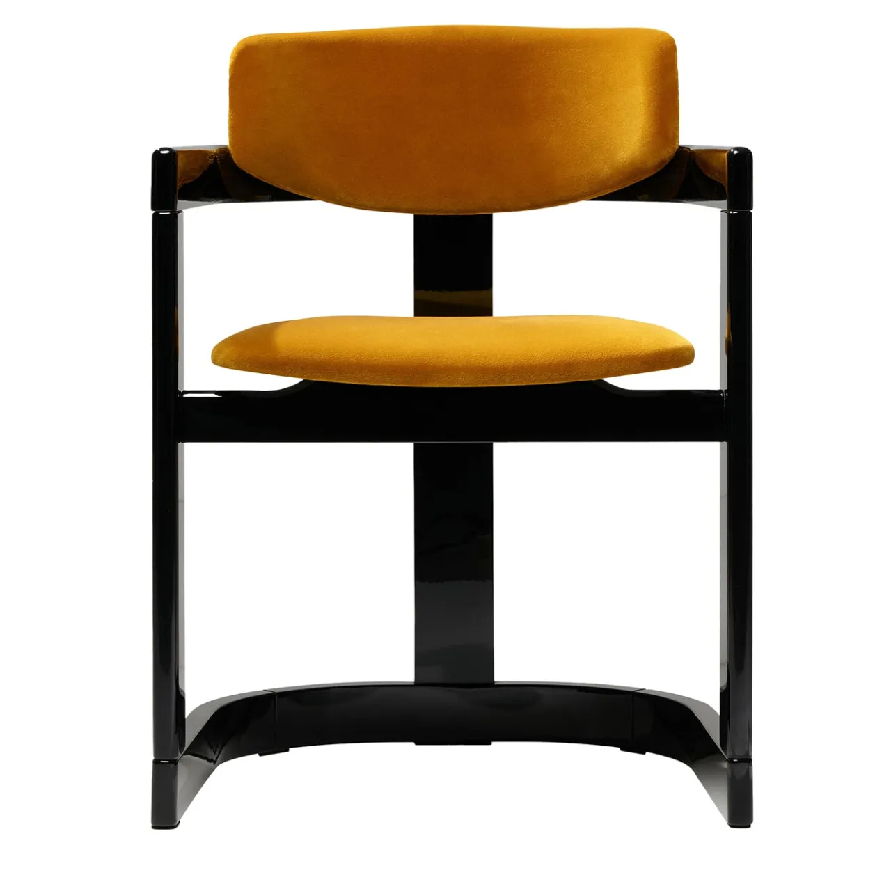 Arcahorn Chairs<Essa Yellow Velvet And Glossy Black Wood With Horn Inlays Chair