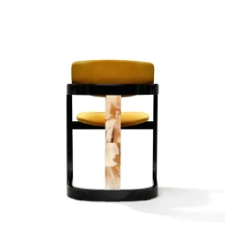 Arcahorn Chairs<Essa Yellow Velvet And Glossy Black Wood With Horn Inlays Chair