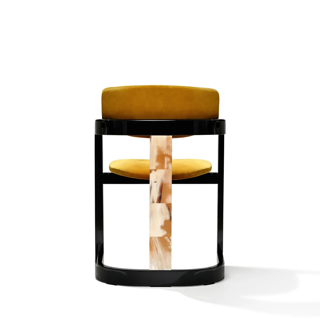 Arcahorn Chairs<Essa Yellow Velvet And Glossy Black Wood With Horn Inlays Chair