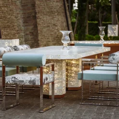 Dolcefarniente Outdoor by DFN Outdoor Dining Tables<Eternal Hexagon Backlit Travertine Marble Dining Table by Bebo & Angel