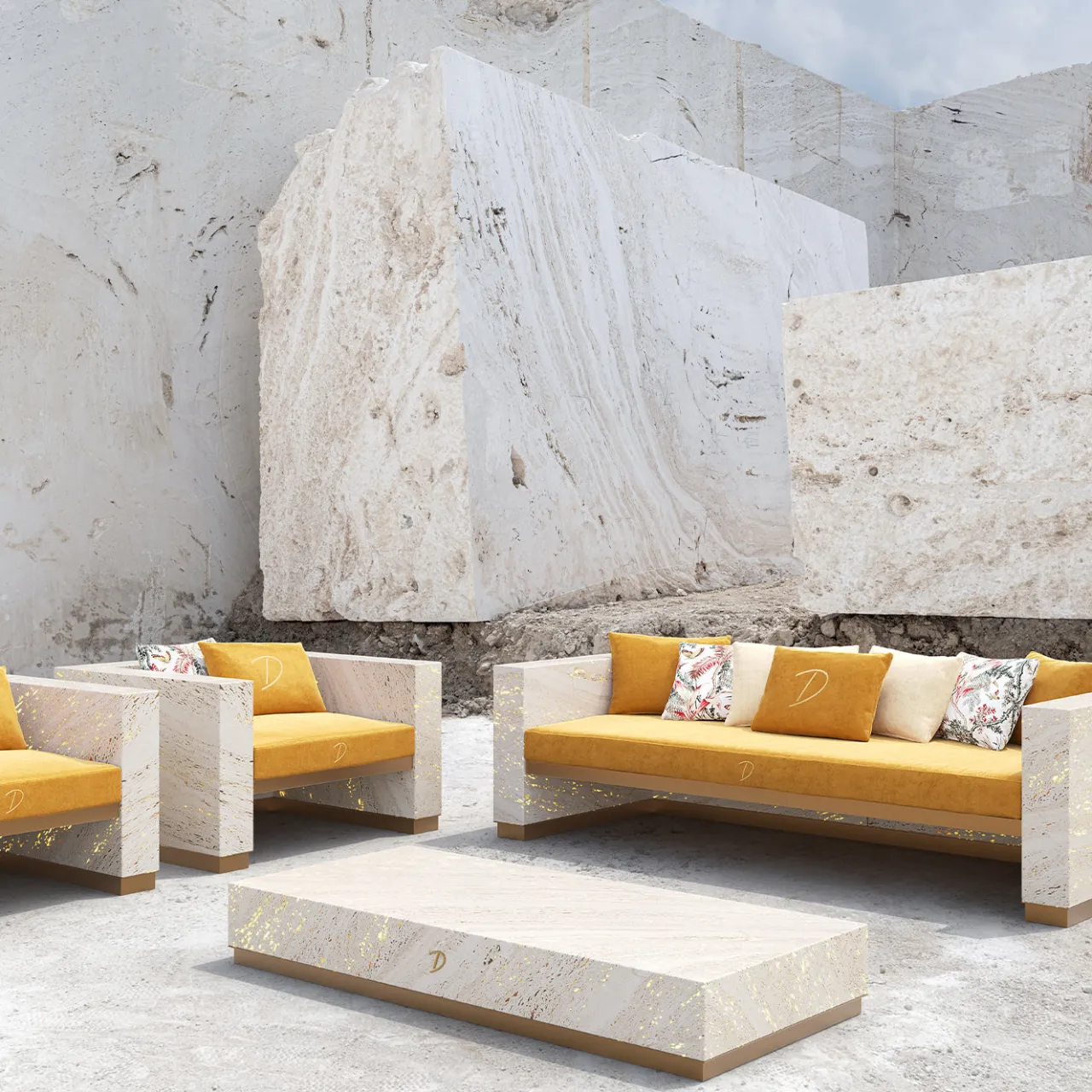 Dolcefarniente Outdoor by DFN Outdoor Sofas & Benches<Eternal Square Backlit Travertine Marble Sofa by Bebo & Angel