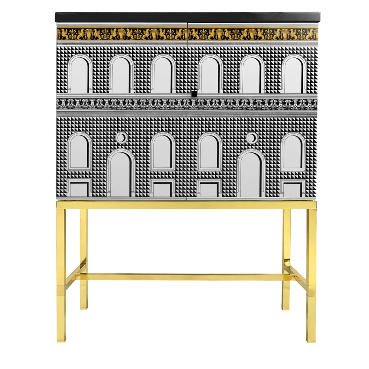 Fornasetti Cabinets<Facciata Quattrocentesca Gold Raised Small Cabinet