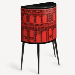 Fornasetti Cabinets<Facciata Quattrocentesca Red Curved Small Cabinet