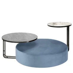 Domingo Salotti Nesting Tables<Febe Set of Azure Pouf and 2 Small Tables