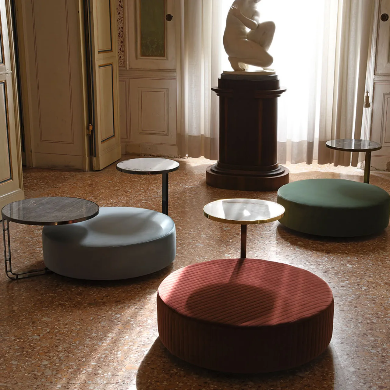 Domingo Salotti Nesting Tables<Febe Set of Azure Pouf and 2 Small Tables