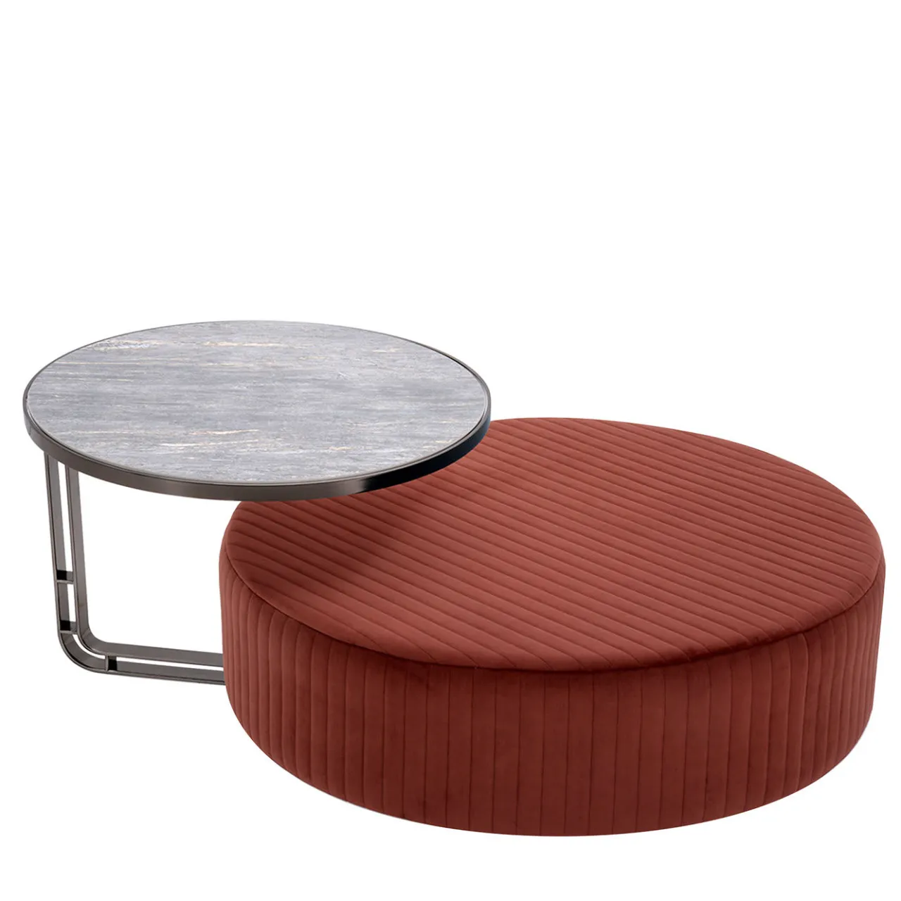 Domingo Salotti Nesting Tables<Febe Set of Burgundy Pouf and Small Table