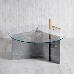 Luce Di Carrara Dining Tables<Filo Round Grey Marble & Glass Dining Table