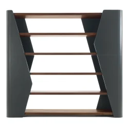 Riva 1920 Bookcases<Finesse walnut wood and olmpia leather Bookcase by Karim Rashid