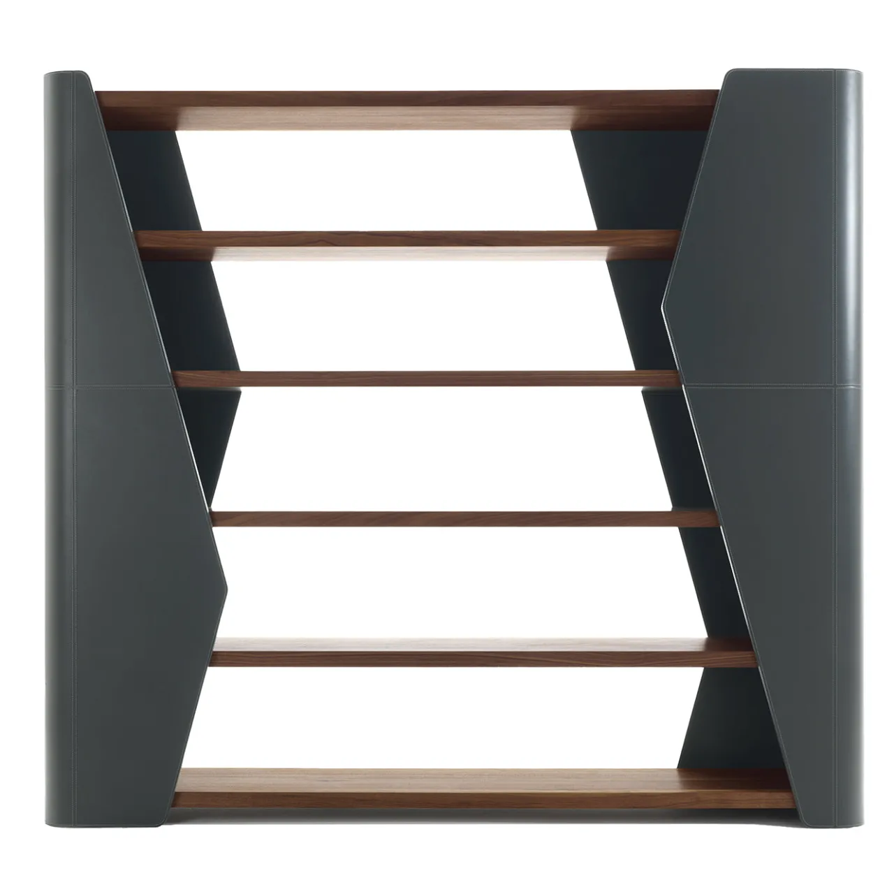 Riva 1920 Bookcases<Finesse walnut wood and olmpia leather Bookcase by Karim Rashid