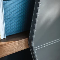 Riva 1920 Bookcases<Finesse walnut wood and olmpia leather Bookcase by Karim Rashid