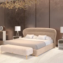 Morello Gianpaolo Benches<Flare 02 Beige Upholstered Bench with Metal Legs
