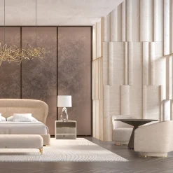 Morello Gianpaolo Beds<Flare 02 Upholstered Beige Velvet Bed