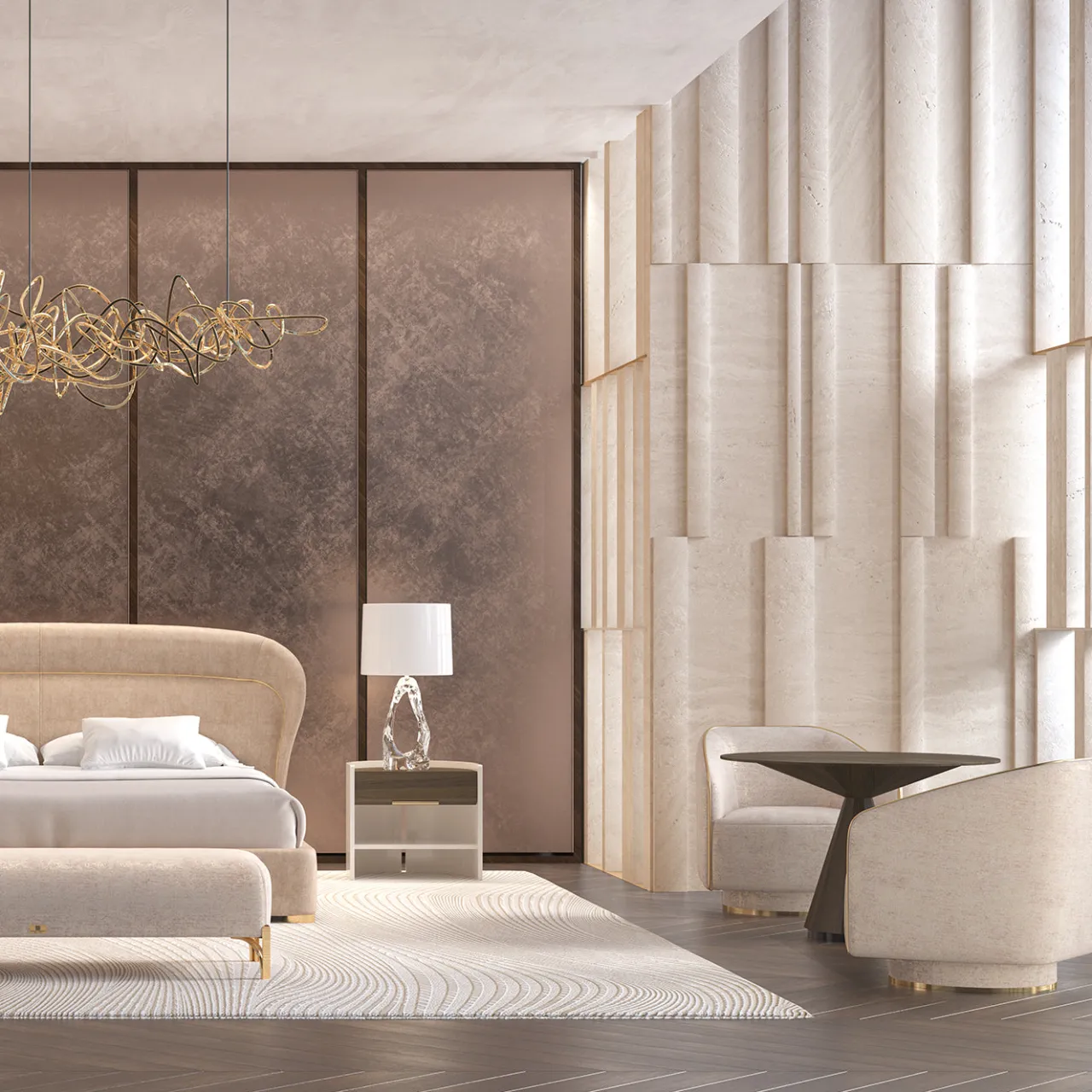 Morello Gianpaolo Beds<Flare 02 Upholstered Beige Velvet Bed