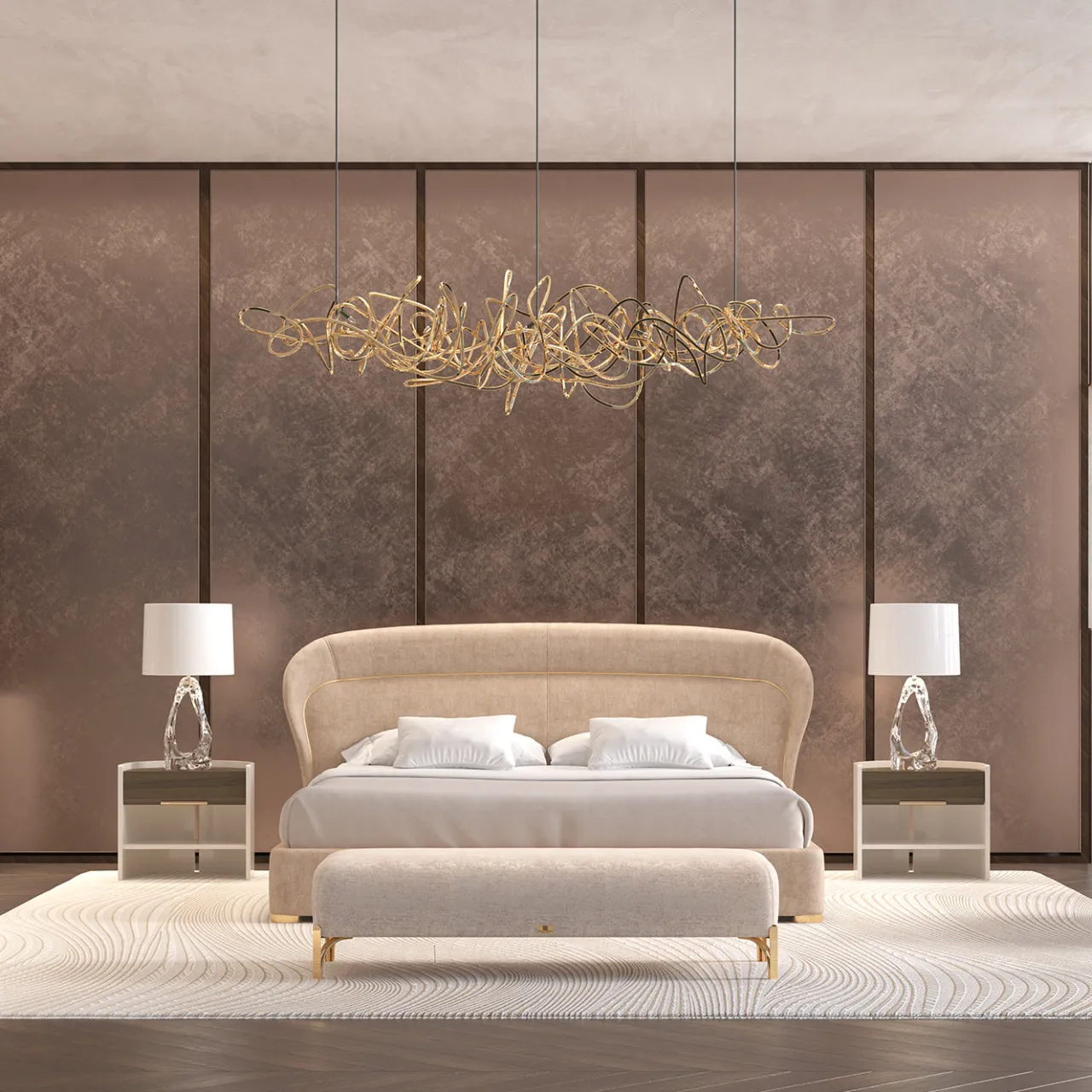 Morello Gianpaolo Beds<Flare 02 Upholstered Beige Velvet Bed