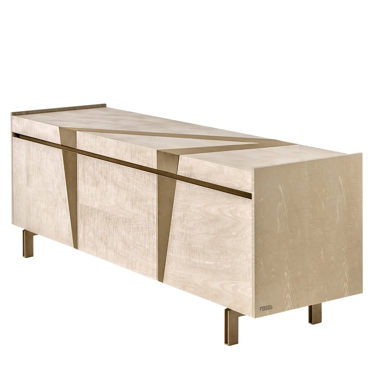 Franco Bianchini Sideboards Buffets<Flash Beige Wood Sideboard with Bronze Inserts
