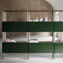Ghidini 1961 Bookcases<Flexor Green Wood & Metal Bookshelf by Gio Ponti
