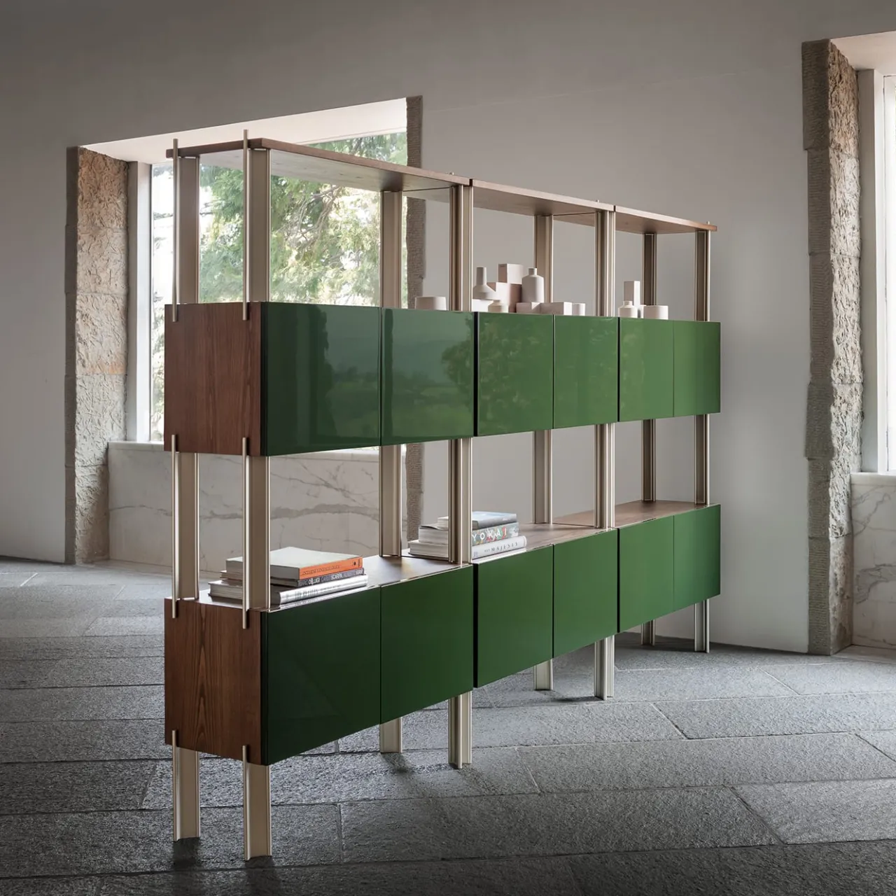 Ghidini 1961 Bookcases<Flexor Green Wood & Metal Bookshelf by Gio Ponti