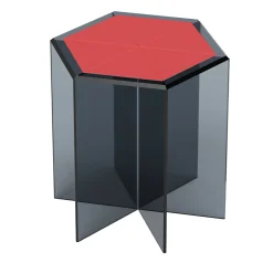 Esadesign Side Tables<Frank 3 Smoked Grey Glass And Red Leather Side Table