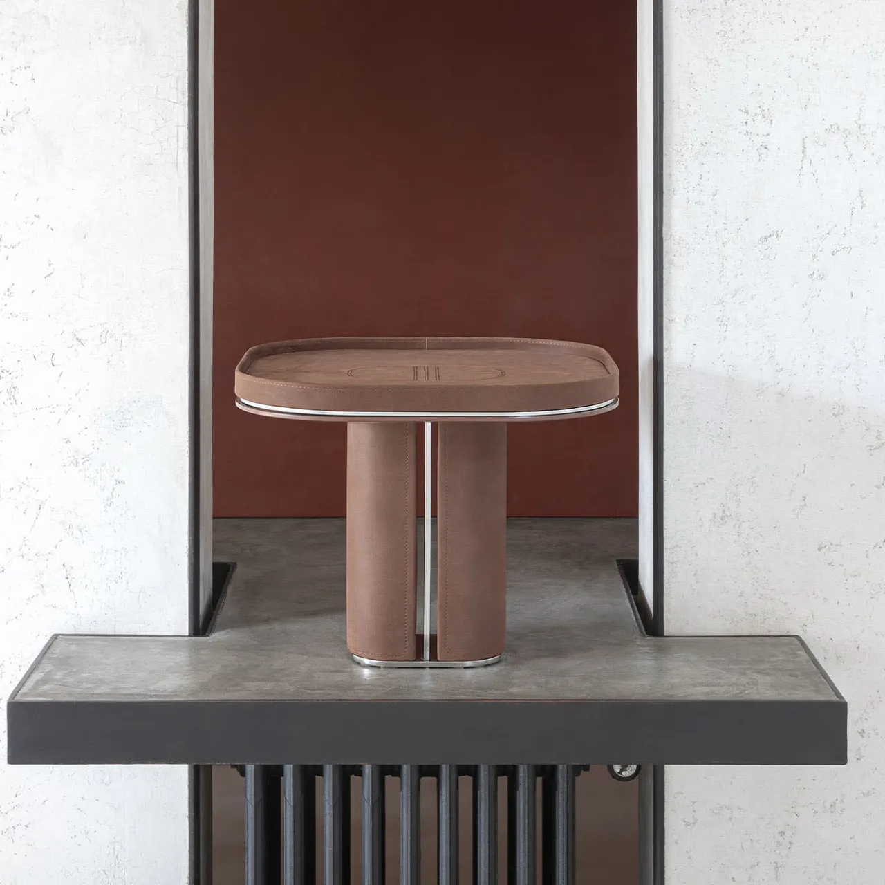 Daytona Side Tables<Fritz Glossy Steel & Brown Leather Side Table by Pulina Exclusive Interiors