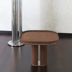 Daytona Side Tables<Fritz Glossy Steel & Brown Leather Side Table by Pulina Exclusive Interiors
