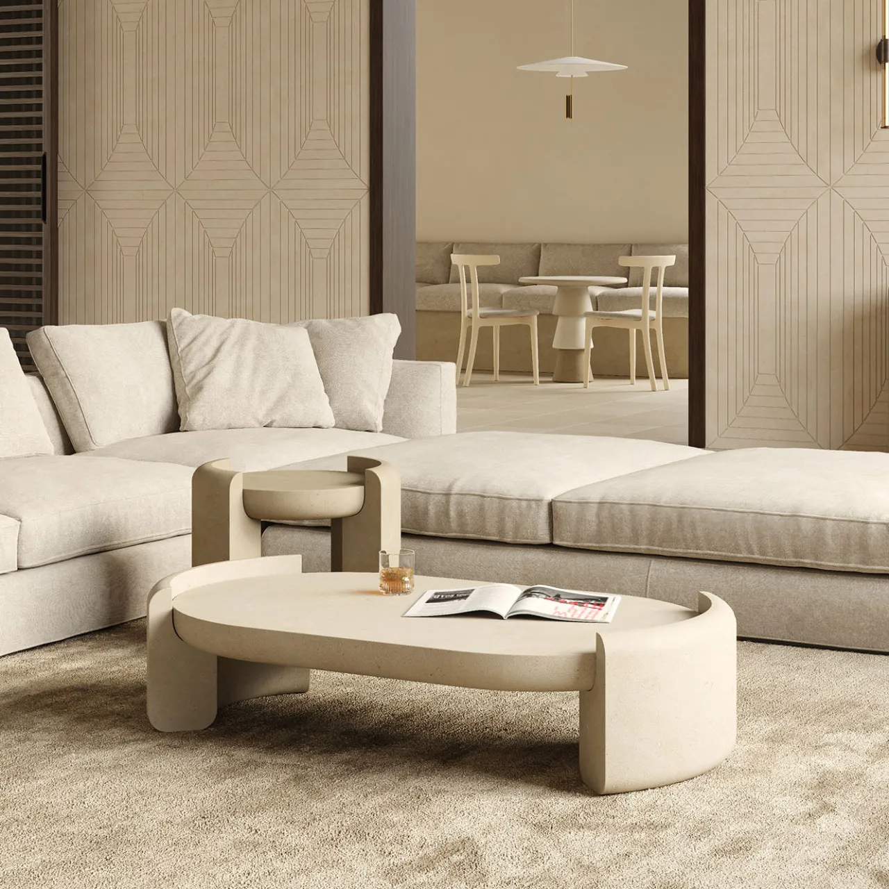 Pimar Limestone Coffee Tables<Fuente Lecce Stone Low Coffee Table by Studio Aretai #1