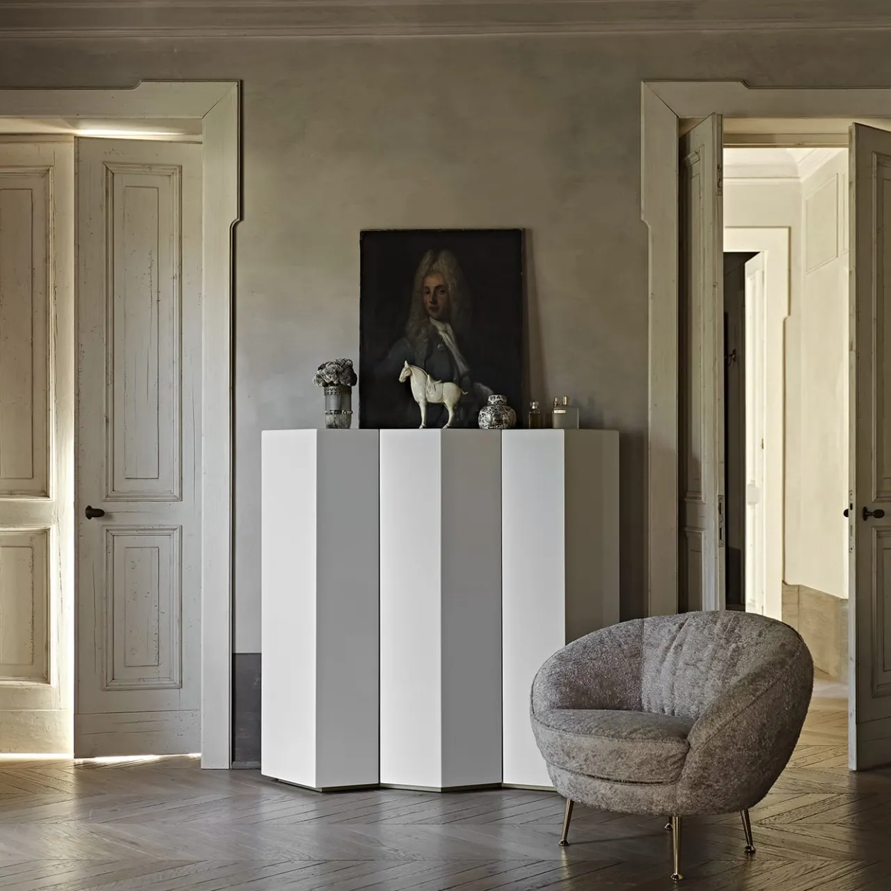 Black Tie Cabinets<Gemma Zig-Zagged White-Gray Wooden Cupboard